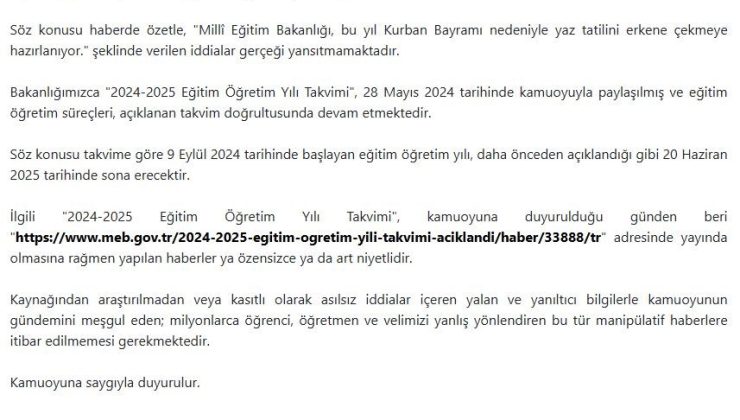 MEB’den erken yaz tatili iddialarına yalanlama!