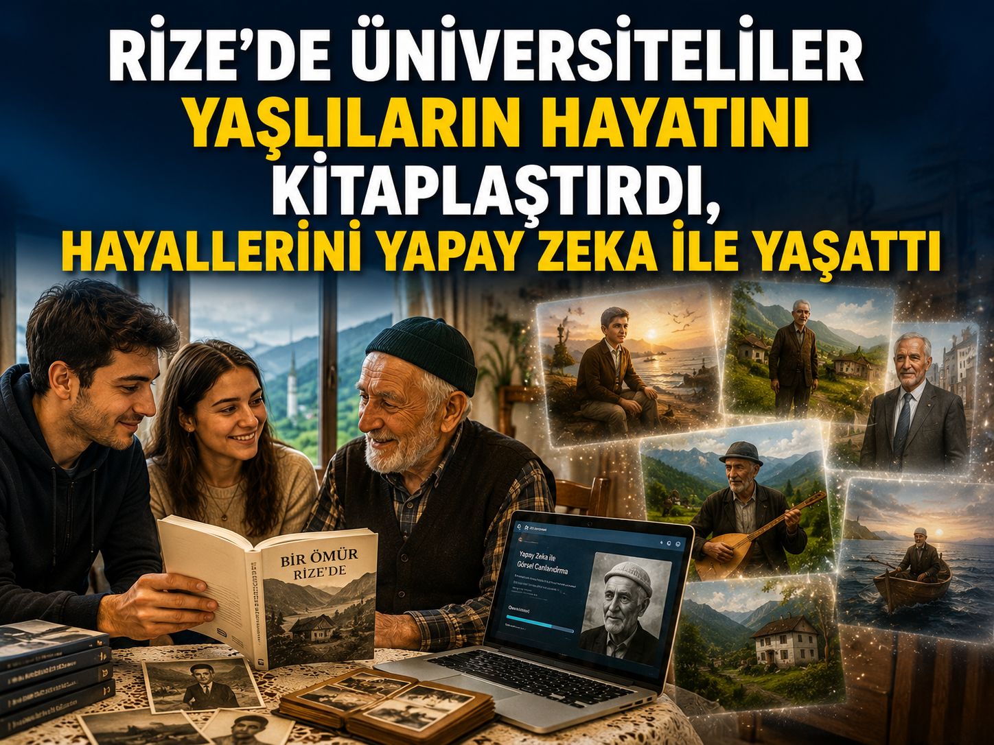 Rize'de üniversiteliler yaşlıların hayatını kitaplaştırdı, hayallerini yapay zekayla yaşattı