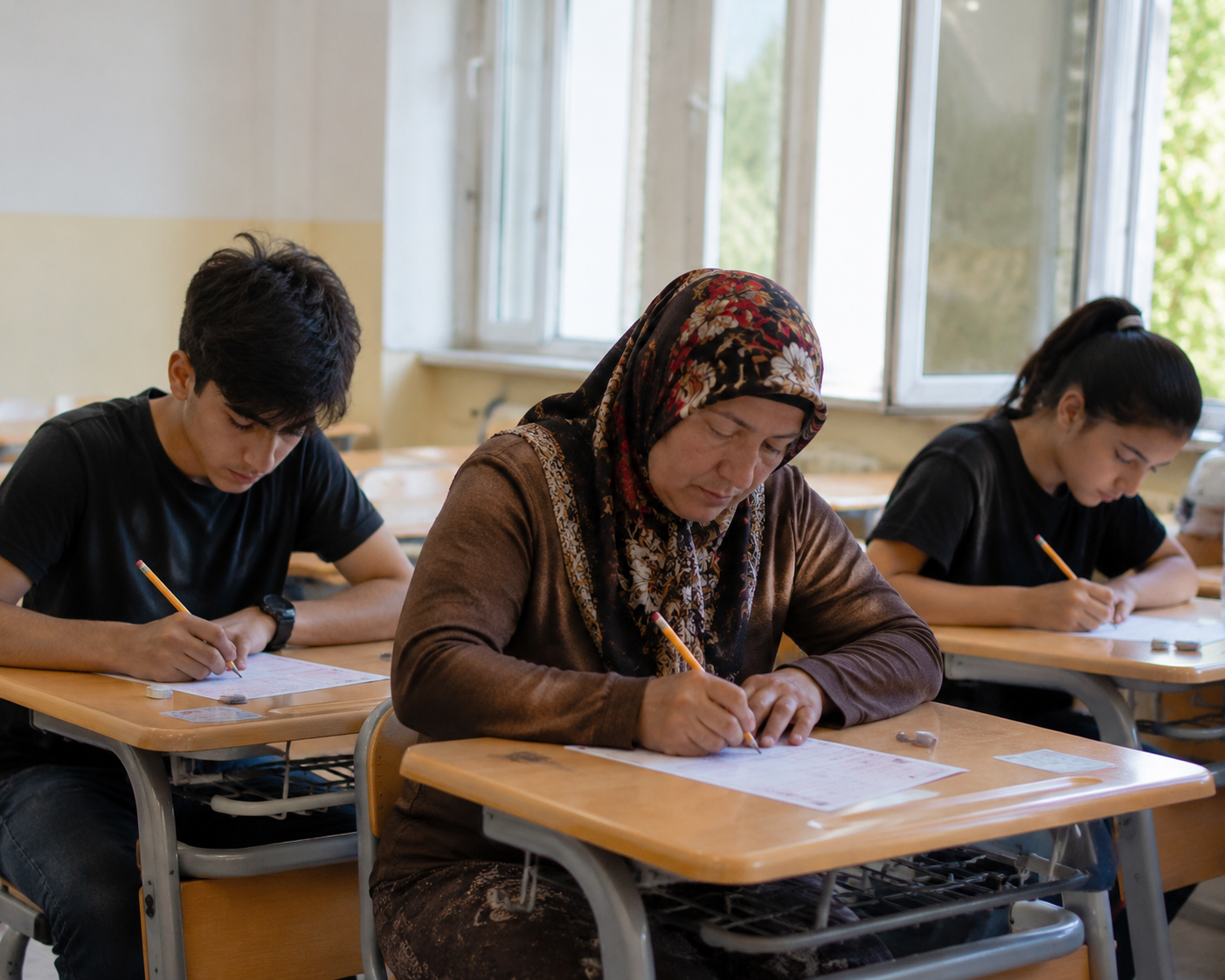 YKS’nin en güzel karesi Van’dan: Anne, oğlu ve kızıyla aynı anda sıra başında