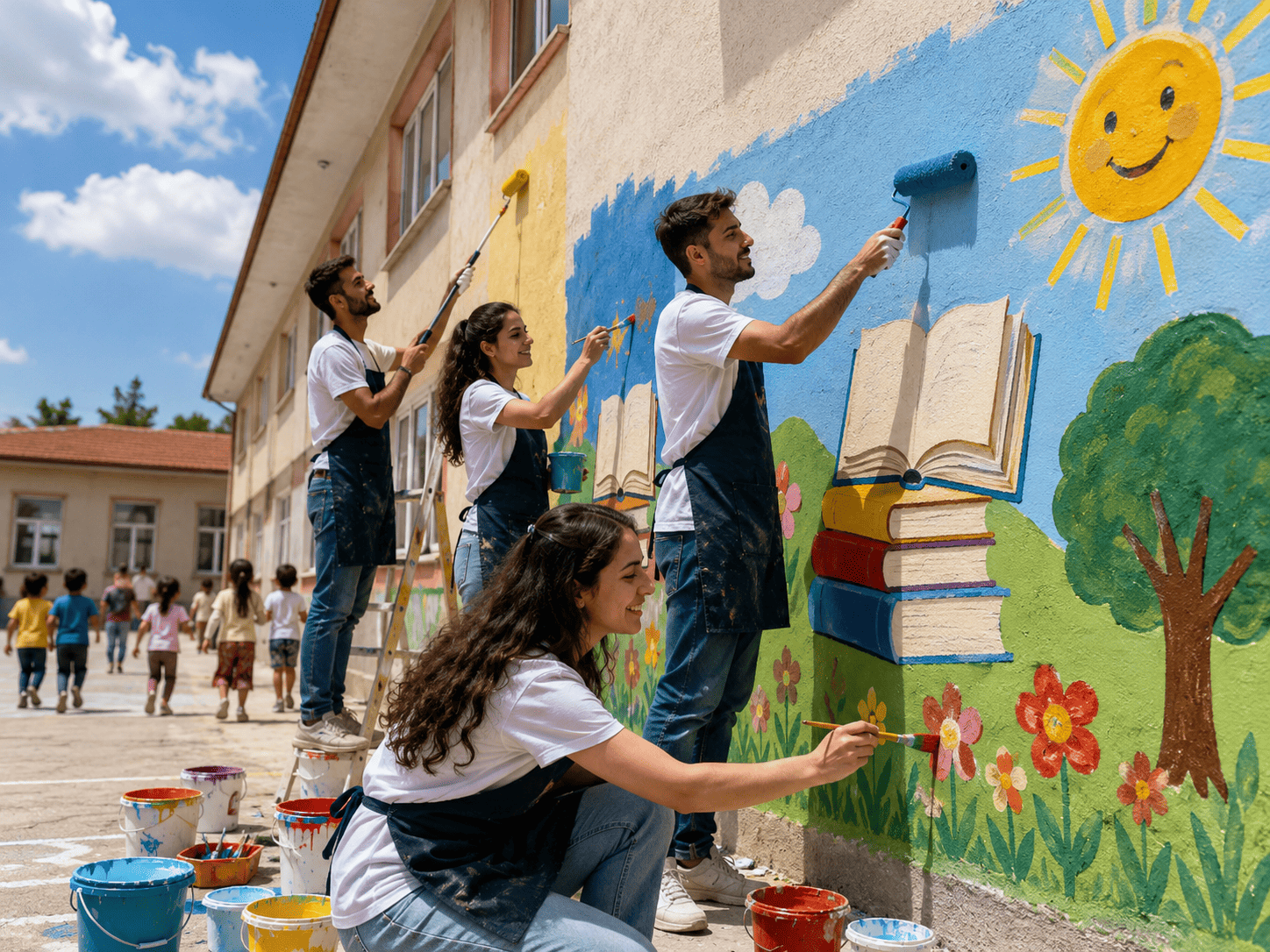 Harran üniversitelilerden ilkokul duvarlarına renkli dokunuş
