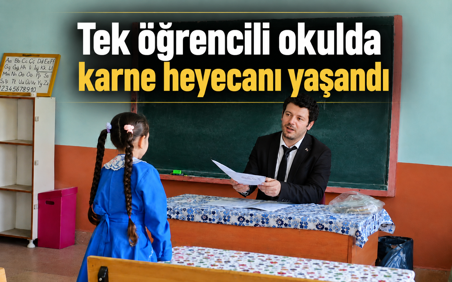 Tek öğrencili okulda karne heyecanı yaşandı