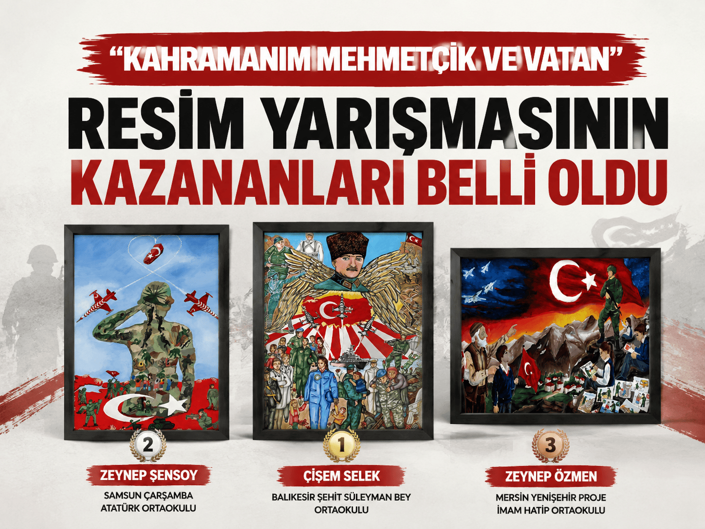 "Kahramanım Mehmetçik ve Vatan" resim yarışmasının kazananları belli oldu