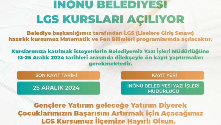 Eskişehir İnönü Belediyesinden LGS İçin Ücretsiz Kurslar